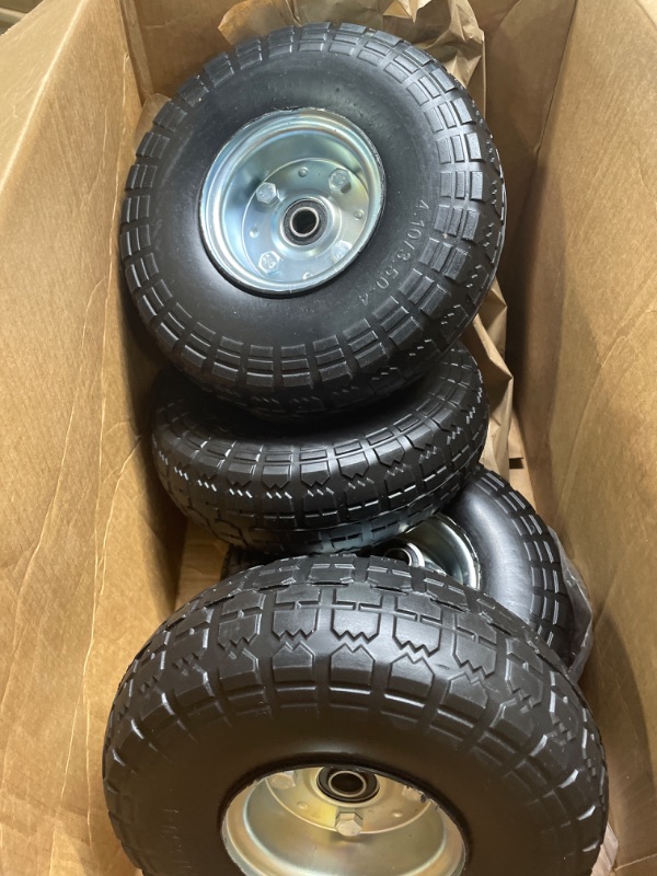 Photo 2 of (4-Pack) AR-PRO 10-Inch Solid Rubber Tires and Wheels - Replacement 4.10/3.50-4” Tires and Wheels with 5/8” Axle Bore Hole, 2.2” Offset Hub, and Double Sealed Bearings - Perfect for Gorilla Carts 4 Sliver