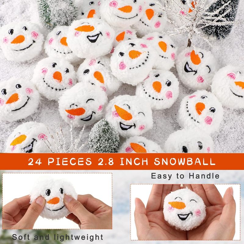 Photo 1 of 24 Pack Winter Snowball Fight 2.8 Inch Snowball Fun Set Plush Snowmen Balls with Snowman Bag Realistic for Game Indoor Outdoor Ball Toy Play
