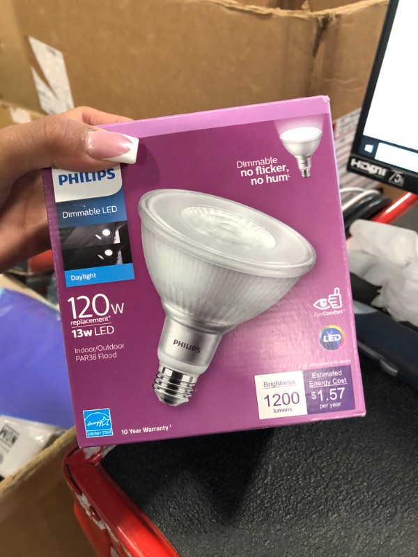 Photo 2 of 120-Watt Equivalent PAR38 Dimmable LED Flood Light Bulb Daylight (5000K)