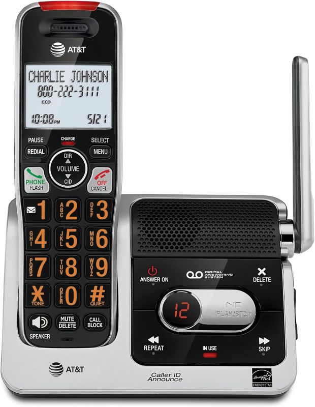 Photo 3 of AT&T BL102 DECT 6.0 Cordless Phone for Home with Answering Machine, Call Blocking, Caller ID Announcer, Audio Assist, Intercom, and Unsurpassed Range, Silver/Black
