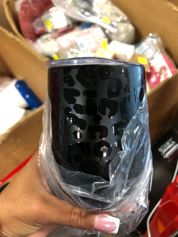 Photo 1 of D·S 12 oz Black Leopard Wine Tumbler, Insulated Stainless Steel Travel Tumbler Cup for Coffee, Wine, Keep Cold or Hot (12oz Leopard)