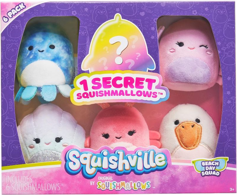 Photo 1 of Squishville by Original Squishmallows Beach Day Squad Plush - Six 2-Inch Squishmallows Plush Including Mauricio, Deniz, Cosmina, Shauna, Chester, and a Surprise Squishmallow
