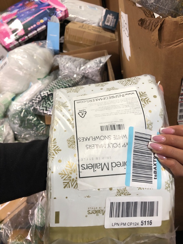 Photo 2 of Inspired Mailers - Holiday Poly Mailers 6x9-100 Pack - Winter Snowflakes (Gold/White) - Small Shipping Bags 6x9 - Polymailers 6x9 - Small Package Bags - 6x9 Mailing Bags