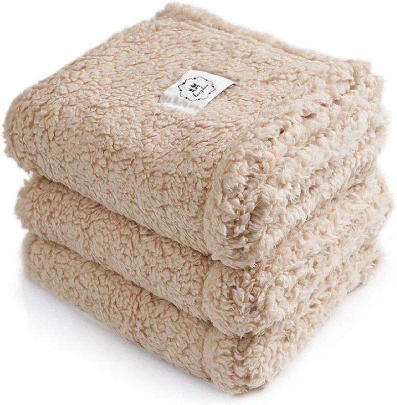 Photo 1 of 1 Pack 3 Calming Blankets Fluffy Premium Fleece Pet Blanket Soft Sherpa Throw for Dog Puppy Cat Beige Medium (30" x20'')