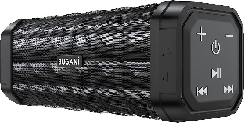 Photo 1 of BUGANI Bluetooth Speakers Portable Bluetooth Speaker, 100ft Wireless Range, Louder Volume, Stereo Sound, Amazing Bass 24H Playtime, IPX5, Built-in Mic, Wireless Speaker for Home, Outdoor, Travel
