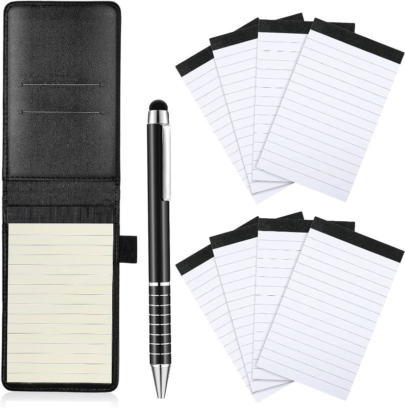 Photo 1 of Outus 10 Pieces Mini Pocket Notepad Holder Set, Included Mini Pocket Notepad Holder with 50 Lined Sheets, Metal Pen and 8 Pieces 3 x 5 Inch Memo Book Refills, 30 Lined Paper Per Note Pad (Black)
