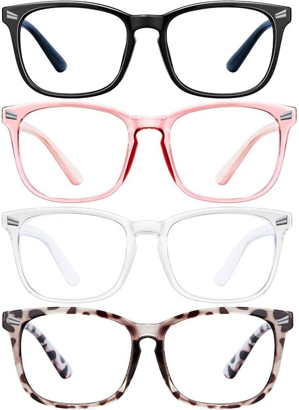 Photo 1 of ENSARJOE 4 Pack Blue Light Blocking Glasses Square Reading/Gaming/TV/Phones Glasses for Women Men Anti Eyestrain & UV Glare