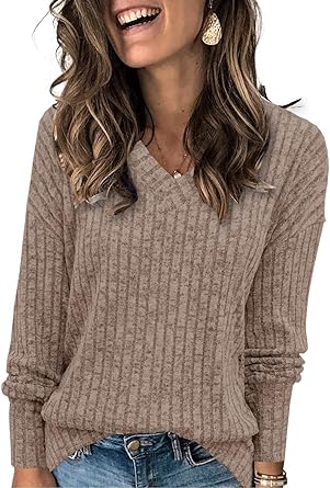 Photo 1 of Heymiss Womens Sweatshirts V Neck Long Sleeve Shirts Loose Casual Fall Fashion Sweater SIZE LARGE