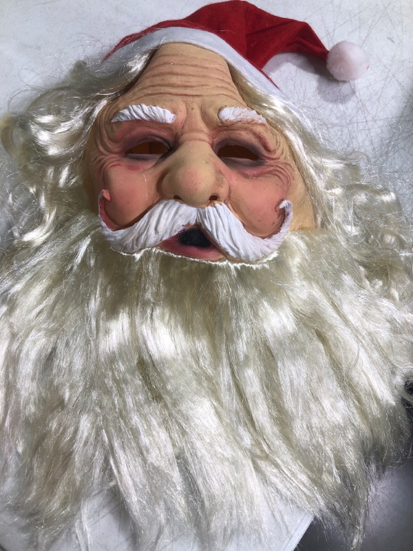 Photo 1 of Christmas Santa claus Mask, Realistic Latex Mask Full Over Head Masks with Red Santa Hat and Beard Overhead