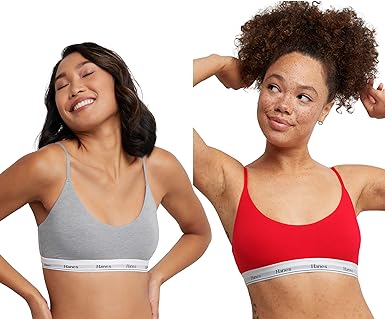 Photo 1 of Hanes Women's Originals Crop Bralette Pack, Breathable Stretch Cotton Bras, 2-pack "MEDIUM" 