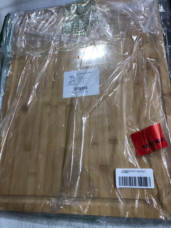 Photo 2 of 24 x 18 Extra Large Bamboo Serving Boards for Kitchen, Heavy Duty Wood Butcher Block Chopping Board with Handle and Juice Groove for Meat, Large Charcuterie Board, Over the Sink Cutting Board 24" X 18"