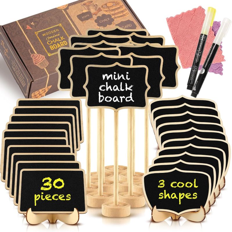 Photo 1 of 20PCS Wood Mini Chalkboard Sign with Easel Stand,Food Labels for Party Buffet,Blackboard for Message Board Signs,Weddings Place Cards, Birthday Parties,Table Numbers,Plants,Special Event Decorations