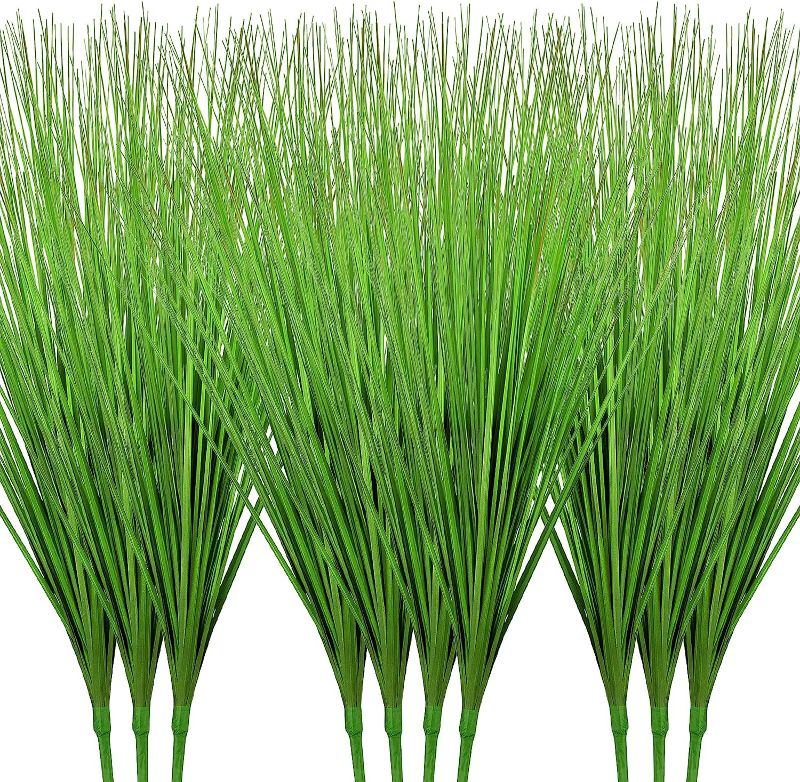 Photo 1 of 10 Pack Artificial Plants 27 Inch Tall Onion Grass Greenery Fake Grass Faux Greenery Stems Green Artificial Shrubs for Outdoors Plastic Small Bushes for Office Room Gardening Indoor (Green,)