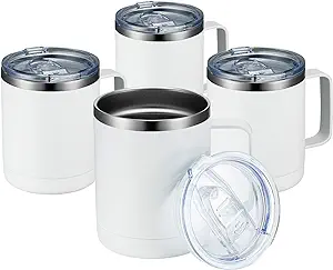 Photo 1 of **Missing 2 cups AND BLACK CLEAR LIDS**SEEWEY 6 Pack Coffee Mug with Handle and Lid 17 oz Coffee Travel Mug Stainless Steel Insulated Coffee Mug Double Wall Vacuum Coffee Cup Reusable Thermal Outdoors Tea Mug for Home Office Camp (White)