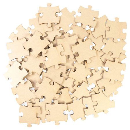 Photo 1 of 50 Blank Wooden Puzzle Pieces for Crafts, Unfinished Jigsaw, 3x3.5 in, Red/Copper