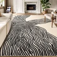 Photo 1 of 8 x 10  Ft Area Rugs Non-Shedding Washable Rug, Bedroom Living Room Dining Room Office Nonslip Modern Large Rugs Soft Faux Wool Carpet Indoor Contemporary Striped Rugs-Black and White Rug