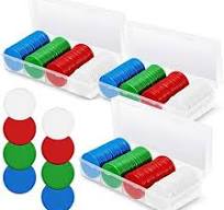 Photo 1 of 300pcs Plastic Tokens pro Count Bingo Chips Markers for Bingo Game Cards Game Accessories (Blue + red + White + Green)