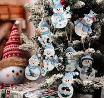 Photo 1 of 36 Pcs Snowman Christmas Tree Ornaments Wooden Hanging Decoration Farmhouse Snowman Hanging Ornaments Christmas Tree Wood Crafts Holiday Pendant with Rope for Winter Xmas Party Supplies