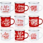 Photo 1 of Yaomiao 9 Pcs Hot Cocoa Bar Enamel Mugs with Handles Christmas Coffee Mugs 12 oz Seasonal Enamel Cup Funny Novelty White and Red Tea Cups for Christmas 