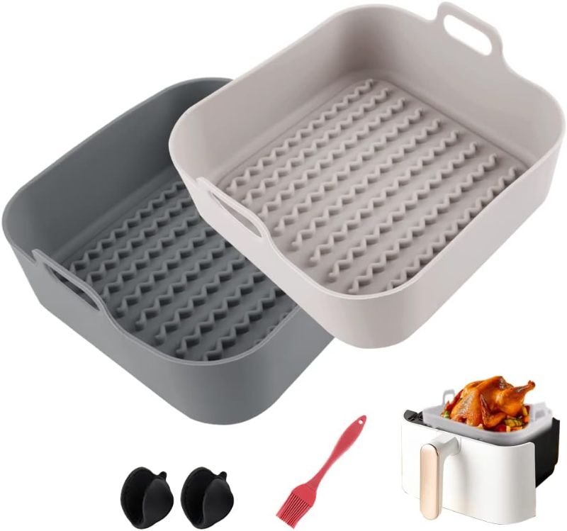 Photo 1 of 2PCS Air Fryer Silicone Liners 8 Inch Square Food Safe Non-Stick Air fryers Basket Oven Accessories, Reusable Replacement of Flammable Parchment Liner Paper Fits above 6 QT Square Air Fryers
