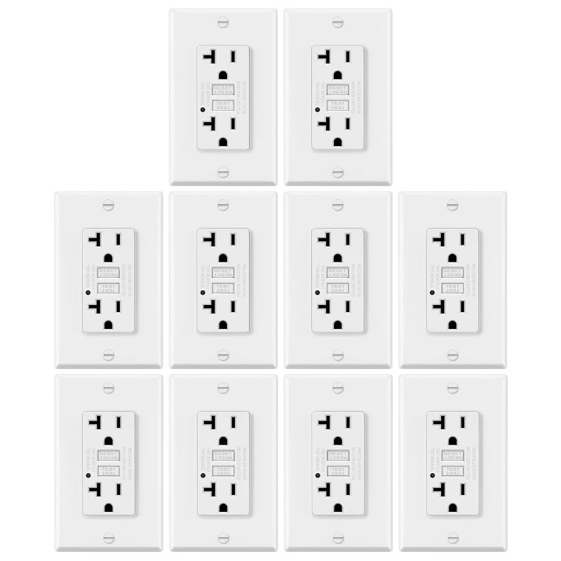Photo 1 of 10 Pack GFCI Outlets 20 Amp, Non-Tamper Resistant, Decor GFI Receptacles with LED Indicator, Ground Fault Circuit Interrupter, Wallplate Included, ETL Listed, White