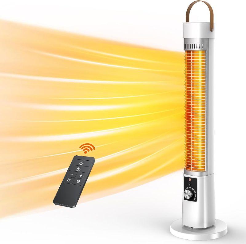 Photo 1 of 31.5’’ Outdoor Electric Patio Heater, Patio Infrared Heater w/Remote, 1500W, 9H Timer, 60°Swing, Tip-over Protection, Safety Lock, 3S Fast Heating Portable Electric Tower Heater For Outdoor/Indoor Use
