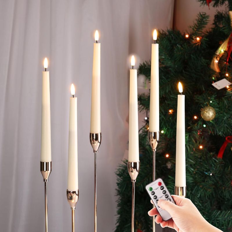 Photo 1 of Ivory Flameless Taper Candles with Remote, Flickering Real Wax LED Battery Candlesticks Set of 6
