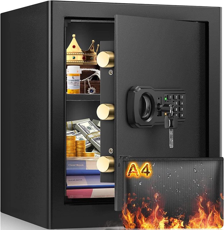 Photo 1 of 2.3 cu ft Spacious Fire Proof Safe Boxes for Home Use, Large Home Safe with Fireproof A4 Document Bag & Mute Function, Combination Lock Box for Money Firearm Medicine Document