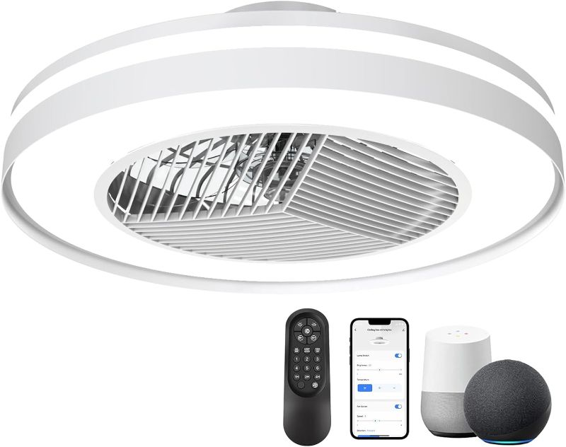 Photo 1 of **PARTS ONLY**Ceiling Fan with Lights Remote Control,Dimmable Fan Lighting, 20'' Enclosed Bladeless Fan, Semi Flush Mount,2.4GHz Wi-Fi Bluetooth & App Controlled Works with Alexa and Google Assistant (Matte White)