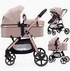 Photo 1 of 2-in-1 Baby Stroller with Bassinet Mode - Folding Infant Newborn Pram Stroller with Reversible Seat - Toddler Strollers for 0-36 Months Old Babies (Beige)