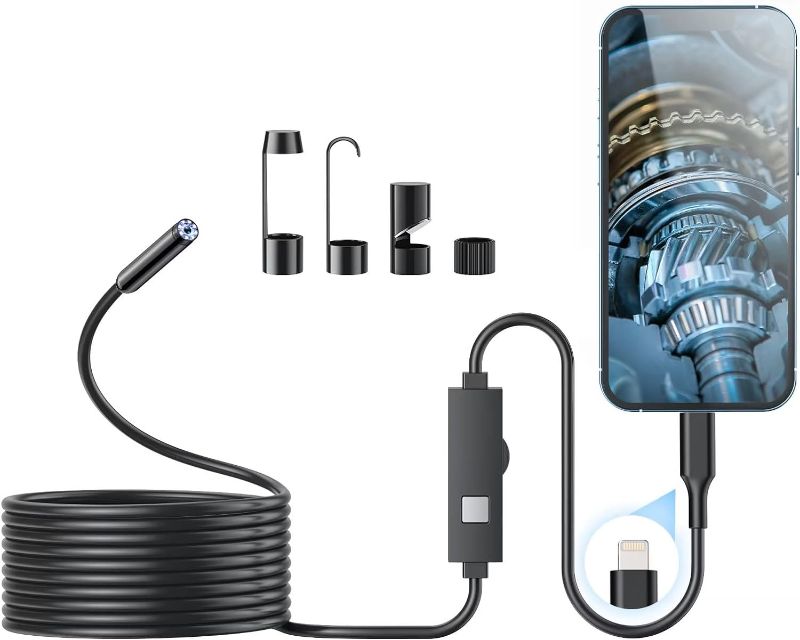 Photo 1 of Endoscope Camera with Light, 1920P HD Borescope with 8 Adjustable LED Lights, Endoscope with 16.4ft Semi-Rigid Snake Camera, 7.9mm IP67 Waterproof Inspection Camera for iOS(Black)