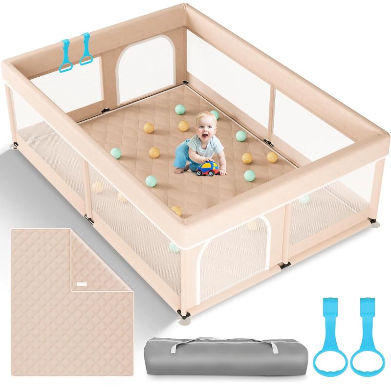 Photo 1 of Baby Playpen with Mat 71"×59" - Extra Large Playpen for Babies and Toddlers with Mat Included, Safety Playard for Baby with Gate, All-Wrapped Soft Sponge Baby Gate Playpen with Stable Mat Velcro
