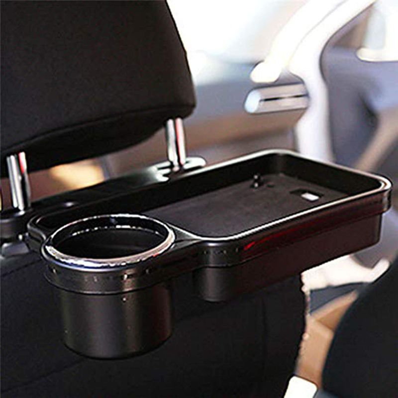 Photo 1 of Car Back Seat Organizer with Tray, Universal Portable Foldable Auto Headrest Drink Holder Stand Food Tray