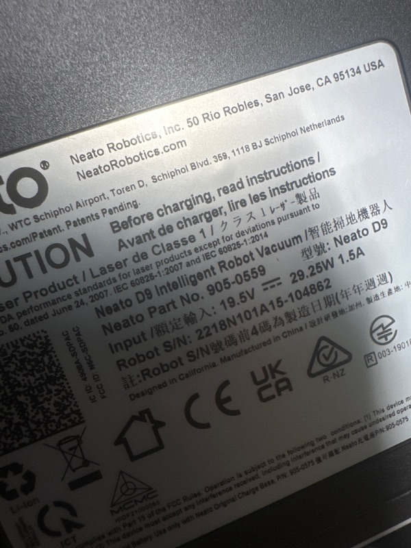 Photo 6 of *** NOT FUNCTIONAL**** SELLING AS PARTS***
Neato D9 Intelligent Robot Vacuum Cleaner–LaserSmart Nav, Smart Mapping, Cleaning Zones, WiFi Connected, 200-Min Runtime, Powerful Suction, Turbo Clean, Corners, Pet Hair, XXL Dustbin, Alexa. 945-0445