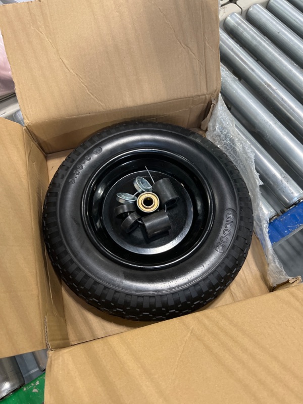 Photo 3 of 14.5" Wheelbarrow Tire, 3.50-8" Flat-free Solid Tire and Wheel with 5/8" Axle Bore Hole, 3-6" Centered Hub for Wheelbarrow Trolley Dolly Lawn Mover Go Kart Replacement