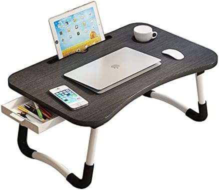 Photo 1 of Lap Desk with Storage Drawer, Cup and Phone Holder, Laptop Bed Tray Table, 23.6" Foldable Laptop Desk, Laptop Stand for Working, Writing, Gaming and Drawing (23.62", Black)
