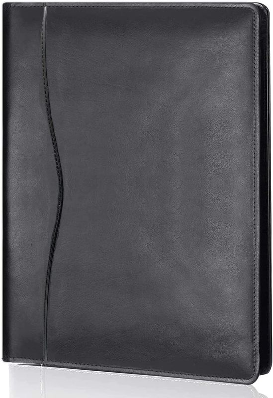 Photo 1 of Leather Portfolio Folder Padfolio, Business Padfolio Organizer Document Planner Portfolio Binder Storage Pocket for Legal Pad Holder Paperwork Phone Men Women (Black)