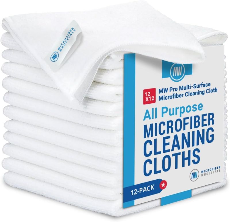 Photo 1 of 15" x 23" MW Pro Multi-Surface Microfiber Cleaning Cloths | White - 12 Pack | Premium Microfiber Towels for Cleaning Glass, Kitchens, Bathrooms, Automotive, Supplies & Products