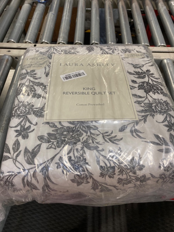 Photo 2 of Laura Ashley Home Amberley Collection Cotton Reversible Bedding with Matching Shams, Lightweight Home Decor for All Seasons, King, Black/White Black/White King Quilt Set