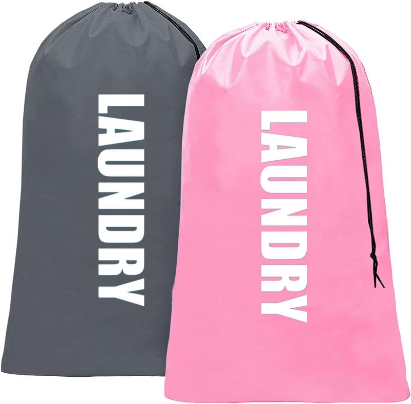 Photo 1 of ***pink and blue***
2 Pack XL Travel Laundry Bags, Machine Washable Dirty Clothes Organizer,with Drawstring Closure,Pink and Grey
