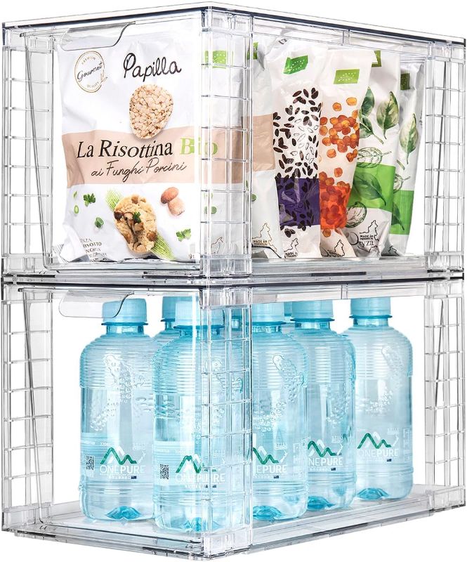Photo 1 of 2Pack Large Stackable Kitchen Storage Drawers, Clear Foods Organizer Bins with Handles, Easily Assemble for Bathroom, Kitchen, Pantry, Cabinet, Closet (Up Handled)
