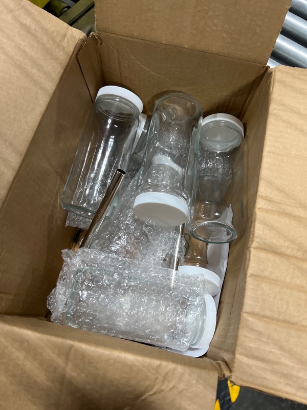 Photo 3 of [ 8 Pack ] 16 OZ Glass Juicing Bottles w Airtight Lids & 2 Straws & 2 Lids w Hole - Reusable Drinking Jars, Travel Water Cups - Tall Mason Jar for Juice, Boba, Smoothie, Tea, Kombucha, Homemade Drinks Style-1-White Lids