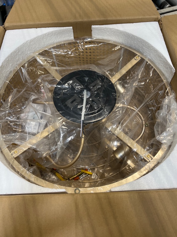 Photo 1 of hummingbird Boho Caged Ceiling Fan with Light, 20'' Rattan Flush Mount Ceiling Fan with Light and Remote Control for Bedroom Kitchen Living Room Gold Rattan Caged Ceiling Fan with Light Flush Mount