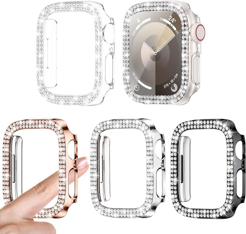 Photo 1 of 4 Pack Goton for Apple Watch Series 9/8/7 41mm Bumper Bling Case, Women Glitter Diamond Rhinestone Protector Cover for iWatch Accessories 41mm Clear Silver Black Rose Gold
