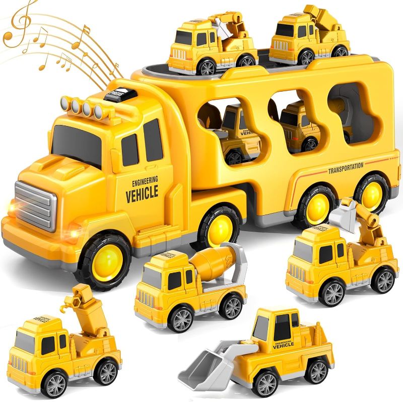 Photo 1 of EPPO Engineering Monster Trucks Toys for 2-4 Years Old Toddlers 5 in 1 Construction Transporter, Lights and Sounds, Excavator, Bulldozer, Crane, Lights and Sounds, Birthday Gifts
