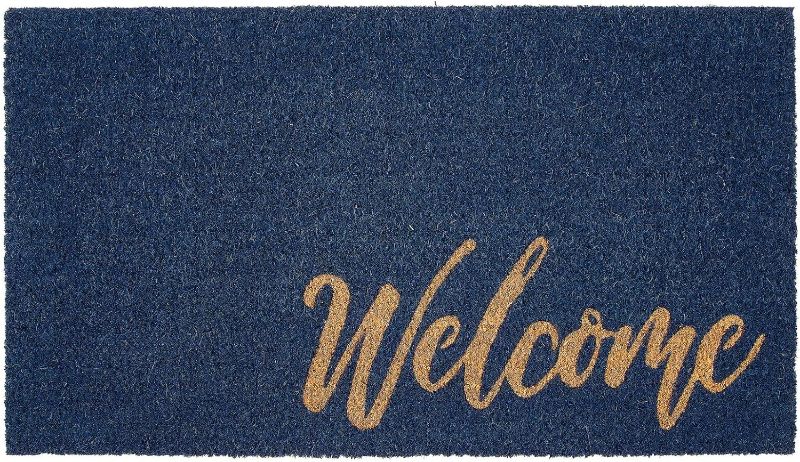 Photo 1 of ***COLOR IS BLACK***
mDesign Non-Slip Rectangular Coir and Rubber Entryway Welcome Doormat with Natural Fibers for Indoor or Outdoor Use - Decorative Script Design - Navy Blue/Natural/Beige
