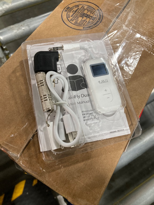 Photo 1 of 1Mii SafeFly Dual Bluetooth 5.3 Transmitter with OLED Display for up to 2 AirPods Wireless Headphones, Bluetooth Transmitter w/aptX HD/AD/LL, Use with 3.5mm Audio Jack on Airplanes/Gym/TV/iPad/Tablets