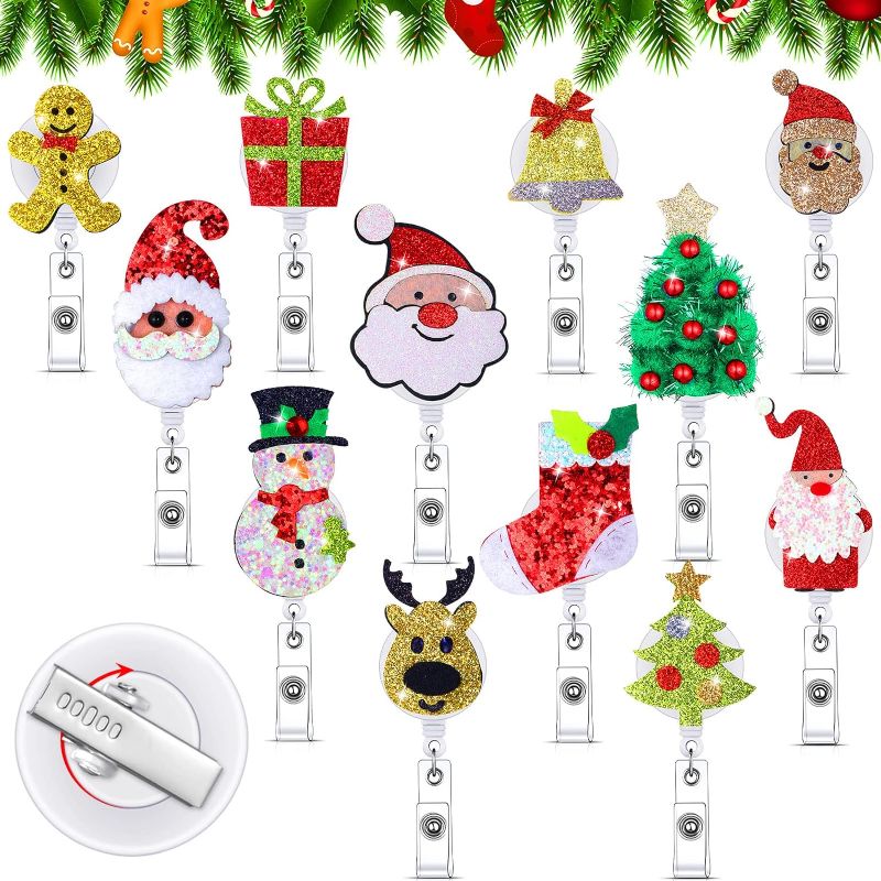 Photo 1 of 12 Pcs Christmas Badge Reels Retractable Christmas ID Name Holder with Clip Name Badges Santa Claus Snowman Name Badge Holder with Swivel Clip for Nurse Women Doctor Office Gifts (Snowman Style)
