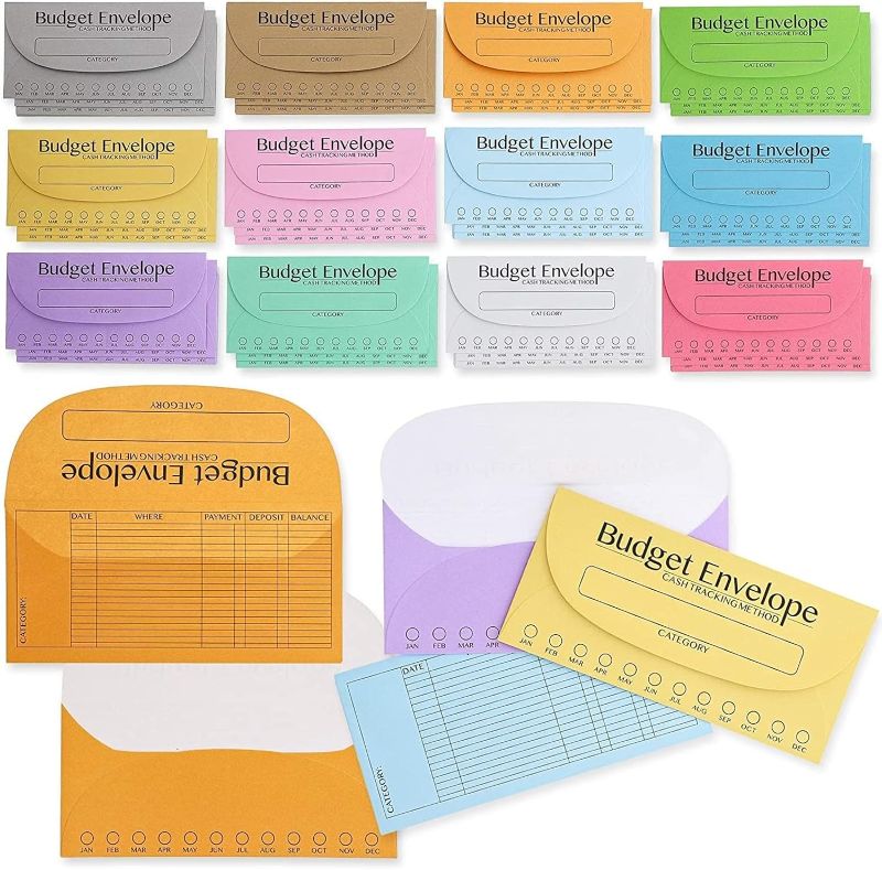 Photo 1 of 96 Pack Bulk Budget Envelopes for Cash System, Budgeting Tracker Binder, Money Saving Challenge, 12 Colors (6.5 x 3 In)