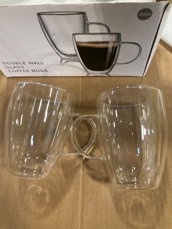 Photo 1 of 12 Oz Double Walled Glass Coffee Mugs with Handle Set of 2,Insulated Layer Coffee Cups,Clear Borosilicate Glass Mugs,Christmas Gift for Cappuccino,Tea,Latte,Espresso,Hot Beverage,Wine 12oz-2Pack